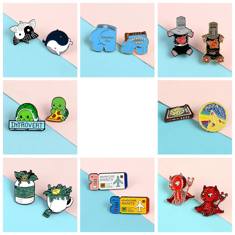 2 шт./компл. булавки в виде цветка черепахи сердце билет демон КИТ эмаль