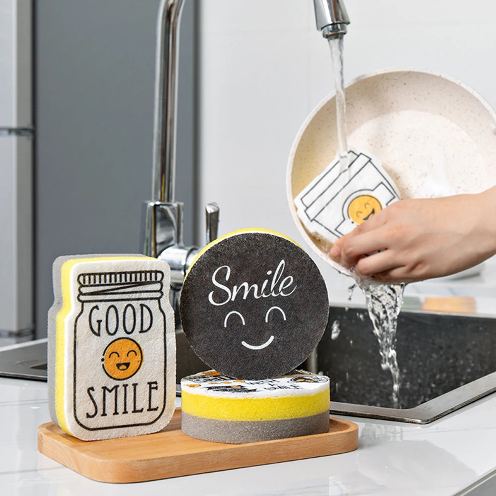 4 шт мультфильм смайлик толстая губка сильная дезактивация блюдо моющее средство