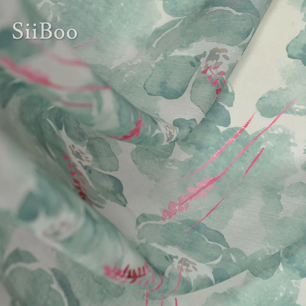 American elegant floral printed breathable silk linen fabric for women summer dress shirt skirt tela de lino y seda SP6157 | Дом и сад