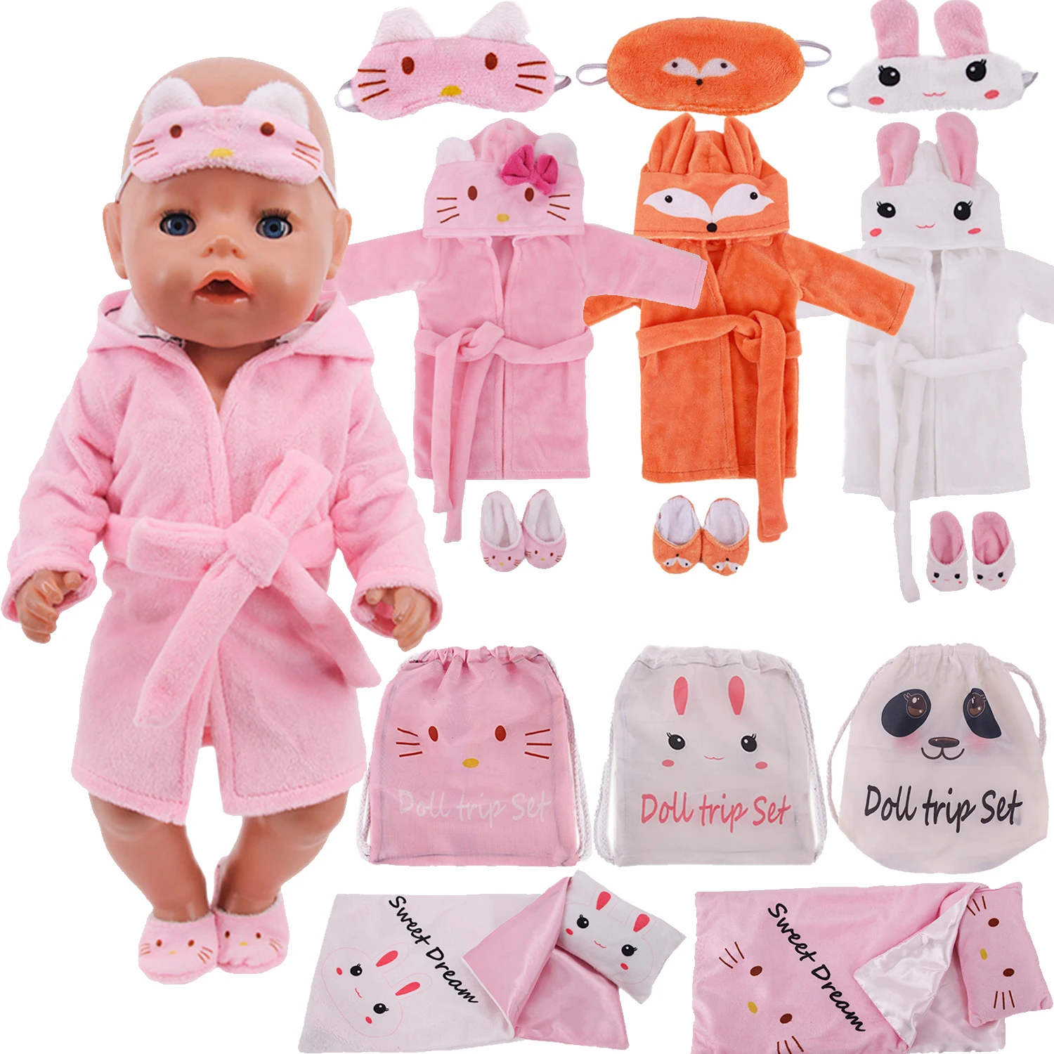 

6PCS Cute Cat Sleeping bags, Doll Clothes For 18 Inch American&43CM Reborn Baby New Born Doll ,Girl's Russia Doll DIY Gifts Toy