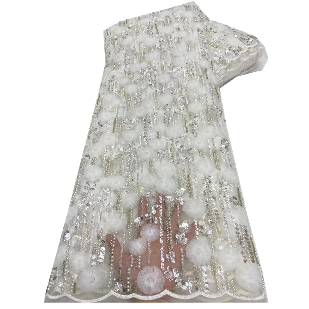 

Французское 3D кружево, африканская кружевная ткань 2021, высококачественное кружево с бусинами, новейшие нигерийские кружевные ткани для сва...