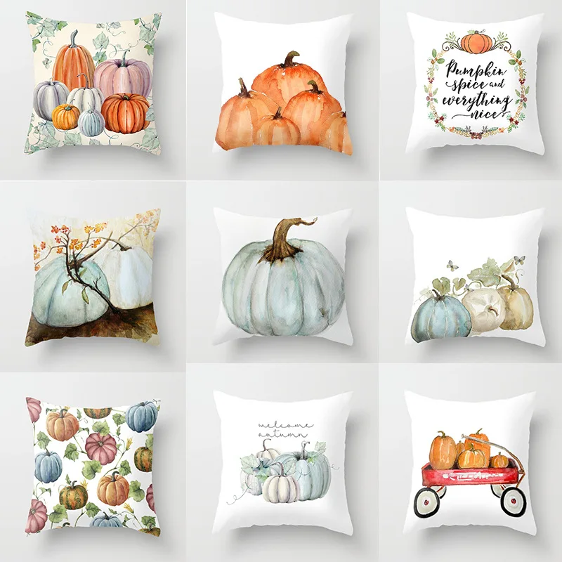 

Simple Halloween Pumpkin Series Home Decoration Pillow Cushion Art Painting Printing Cotton Country Style Pillowcase Wholesale