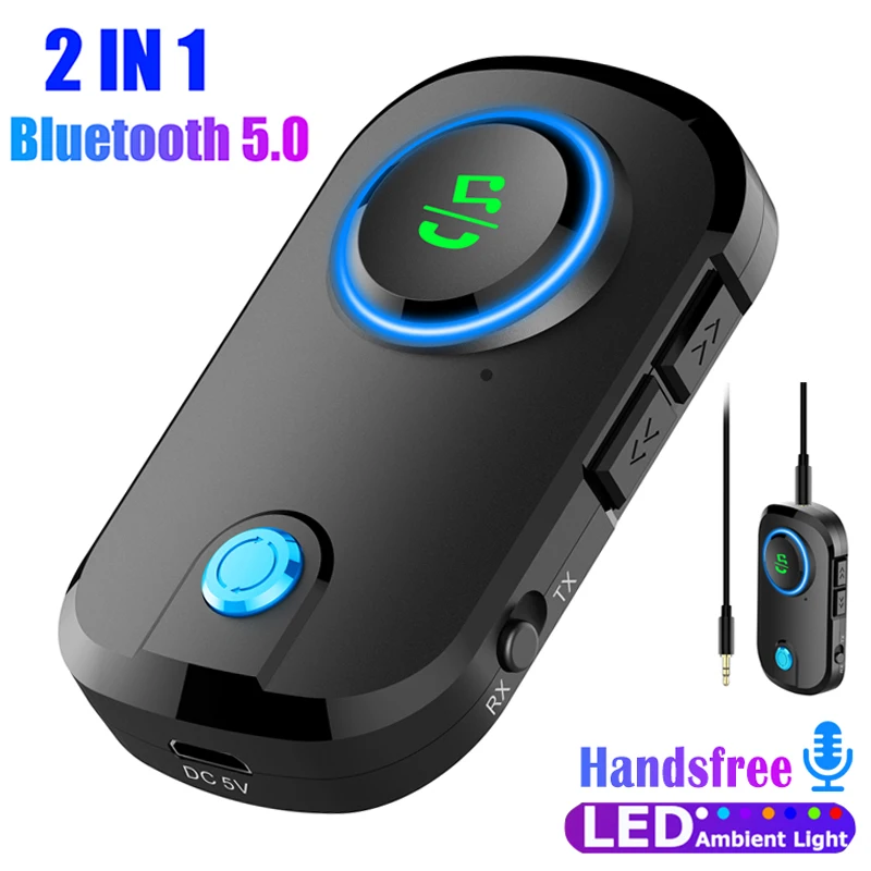

Приемник Bluetooth 5,0 2 в 1 передатчик громкой связи 3,5 мм AUX аудио адаптер для автомобильного ТВ наушников Поддержка длительного режима ожидания