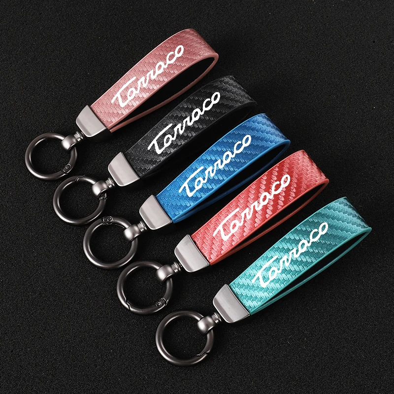 

New Car carbon fiber leather rope Keychain Horseshoe Buckle Key Ring Car Key Rings For SEAT TARRACO car accessories
