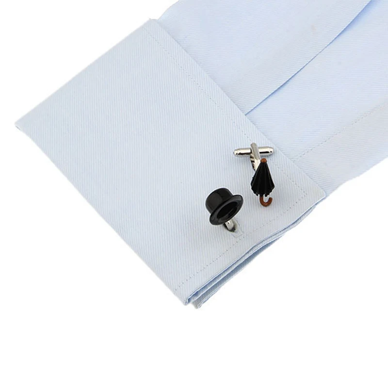 Забавные запонки шляпа и зонт в стиле ретро черные Металлические ежедневные