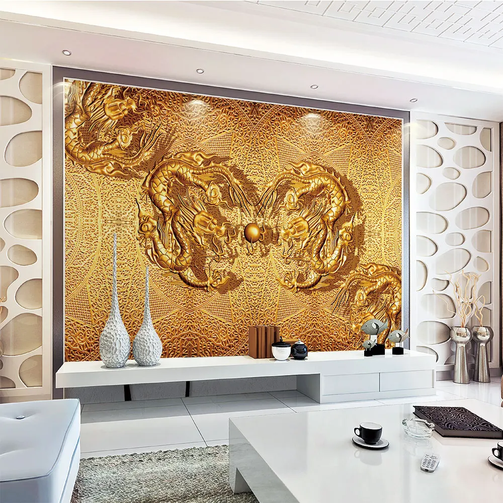 Украшение текстильные обои Золотой резной Жемчуг дракона золотой китайский