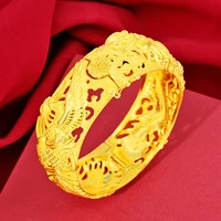 hot wedding bracelet dragon and phoenix bangle yellow gold filled traditional fashion womens jewelry gift pulseras