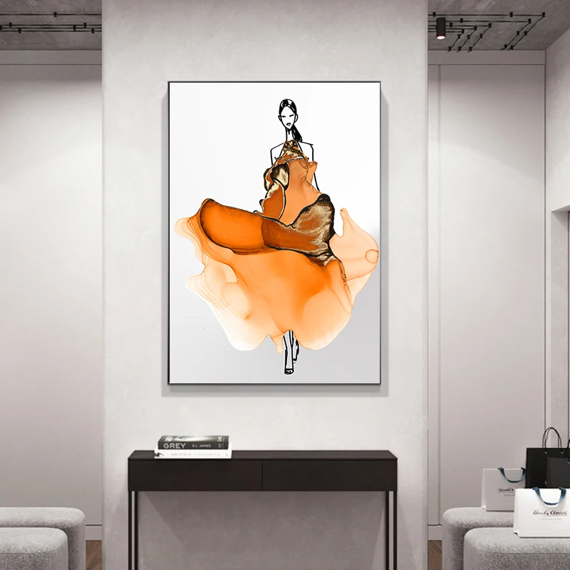 

Abstract Blue Dress Woman Canvas Painting Modern Girl Print Pictures Home Decoration Nordic Living Room Bedroom Wall Art Poster