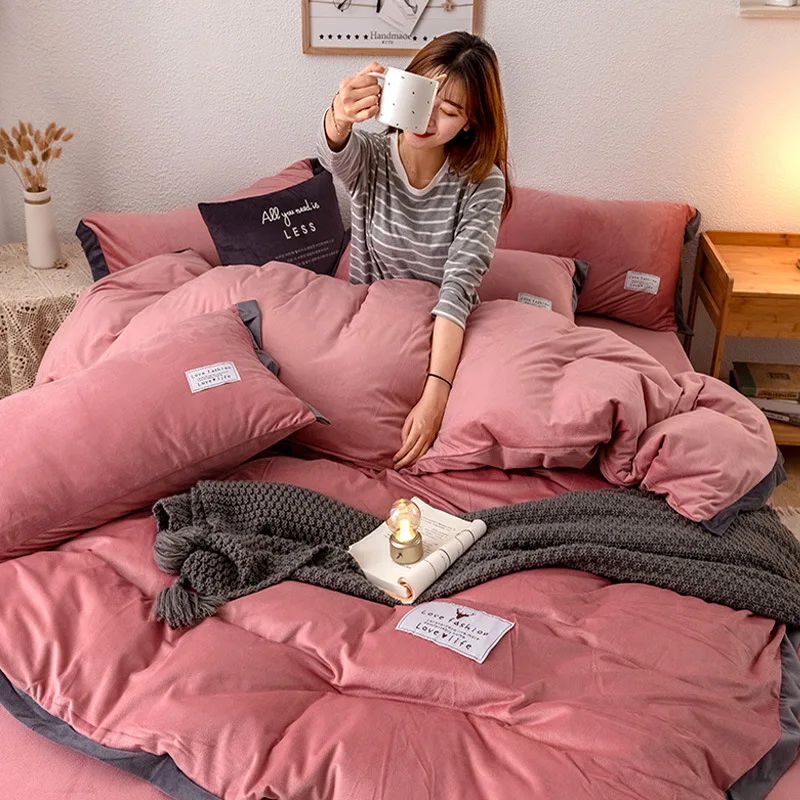 DIGYHOME, 4 шт., фланелевый Комплект постельного белья, высокое качество, коралловый флис, бархат, сплошной цвет, простыня, пододеяльник, наволочка, Комплект постельного белья