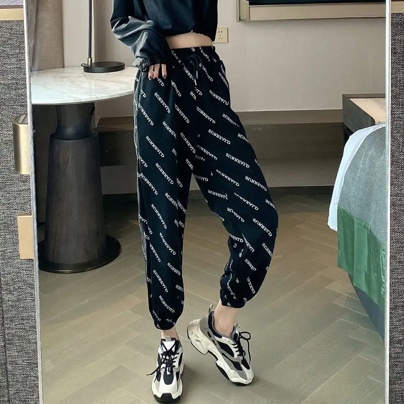 

Sports Chiffon Haren women's loose bound leg summer trend oversized red lantern printed slacks