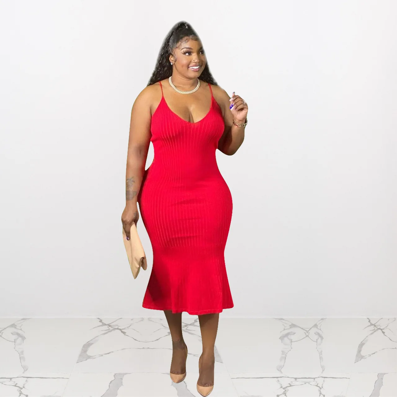 

XL-4XL Plus Size Women Clothing Summer Dress Sexy Solid Color Ribbed Sling Sleeveless Dresses Wholesale Dropshipping