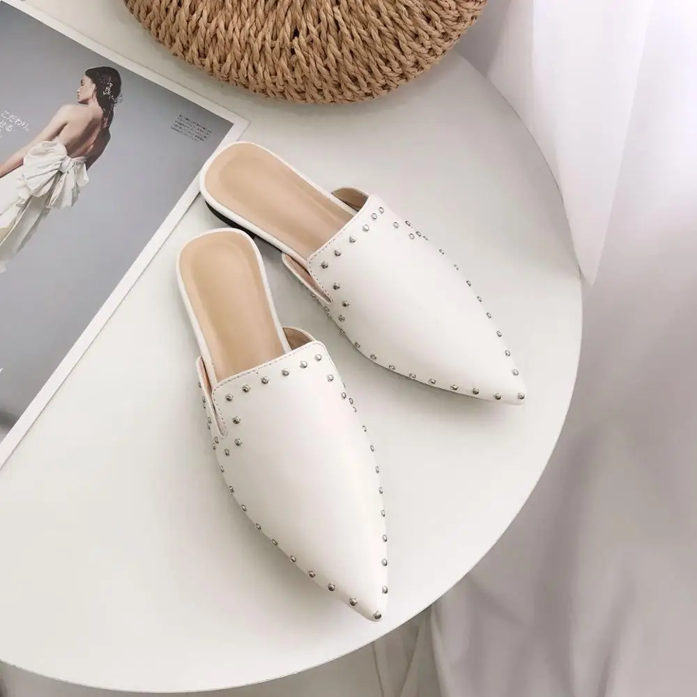 verano nueva moda remaches de fondo plano baotou la mitad drag Muller, zapatos de fondo suave sandalias zapatos de mujer
