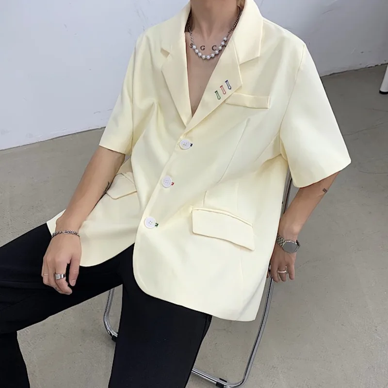

IEFB Men's Short Sleeve Suit Coat 2021 Summer Handsome Korean Trend Loose Niche Design Notched Collar Single Breasted Blazer