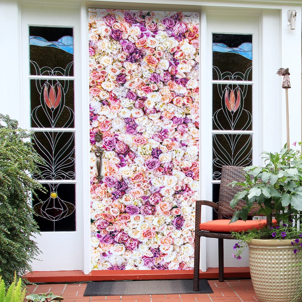 Наклейка на дверь и холодильник милые розовые розы наклейка украшение для
