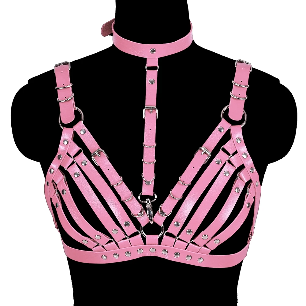 Women Leather Body Harness Sexy Goth Crop Top Bondage Harness Belt Cage Bra Bralette Fetish Wear Open chest Body Harness