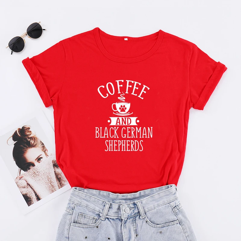 

Кофейно-черные женские футболки с принтом немецких пастухов и лап, Повседневная Уличная одежда для любителей домашних животных, Прямая пос...