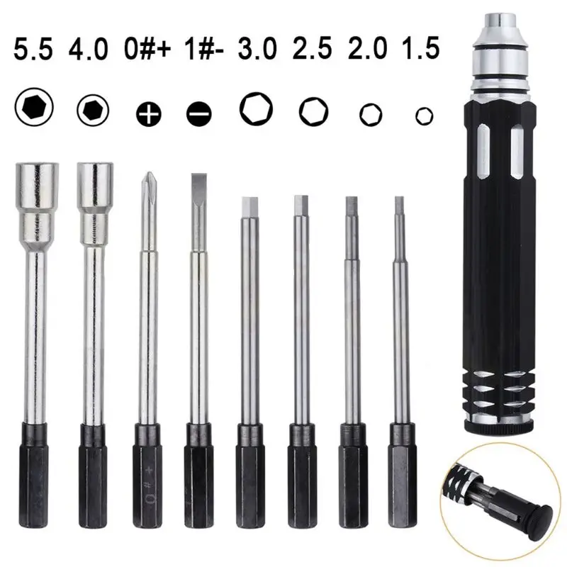 

New 8 in 1 Hex Socket Driver Hexagon Screwdriver Set for RC Models Aluminum