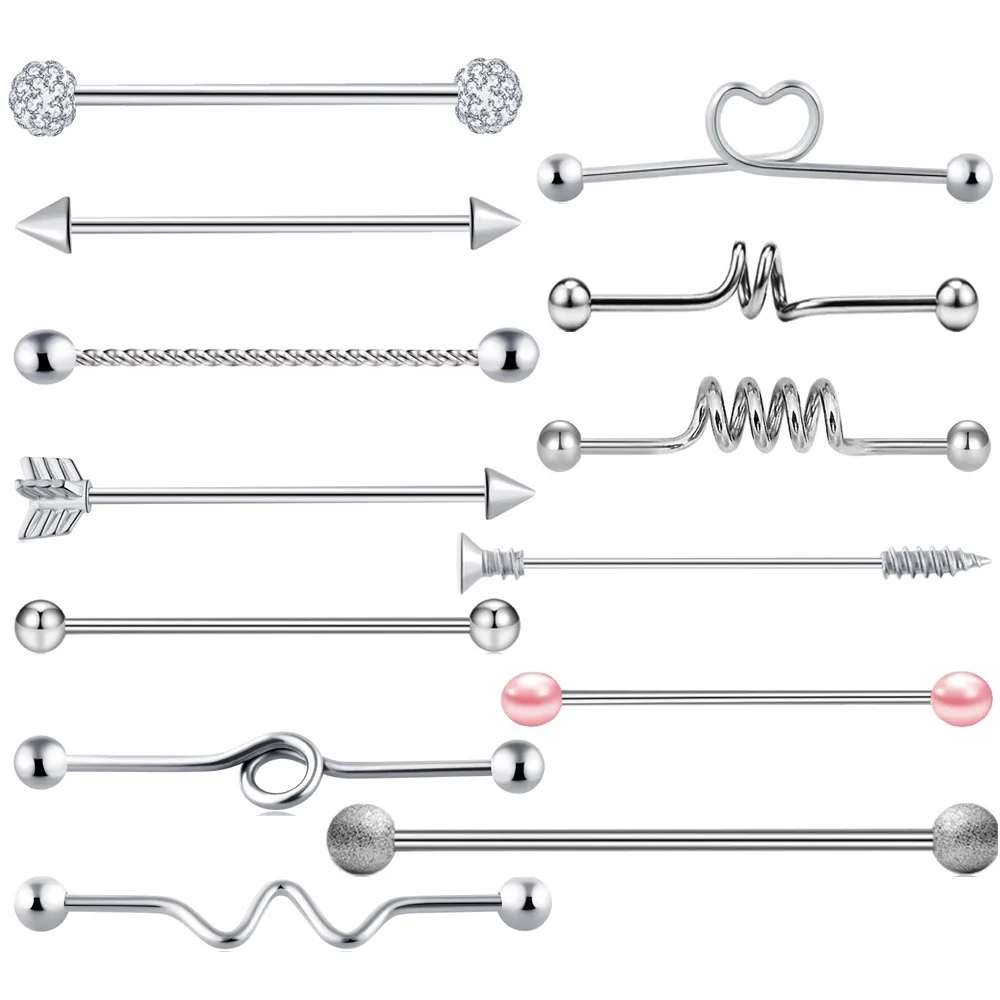 1-9PC Set Surgical Steel Industrial Barbell for Women Men Cartilage Earring Helix Body Piercing Jewelry 1 1/2 Inch 38mm