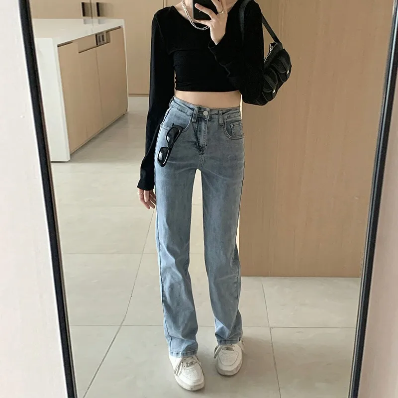 

GUUZYUVIZ Black Stretch Straight Jeans Woman Skinny High Waist Denim Pants Autumn Winter Pantalones Vaqueros Mujer