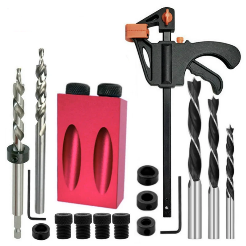 

15 Degress Oblique Hole Locator Drill Guide Set Pocket Hole Jig Kit Drill Guide Set Puncher Locator with Hole Locator Fittings