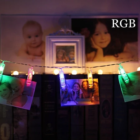 RGB 2M 4M Garland Card Photo Clip String Light Led Fairy Lights Wedding Xmas Bedroom DIY Clothespin Shape AA Battery Christmas Lamps - Испускаемый цвет: RGB