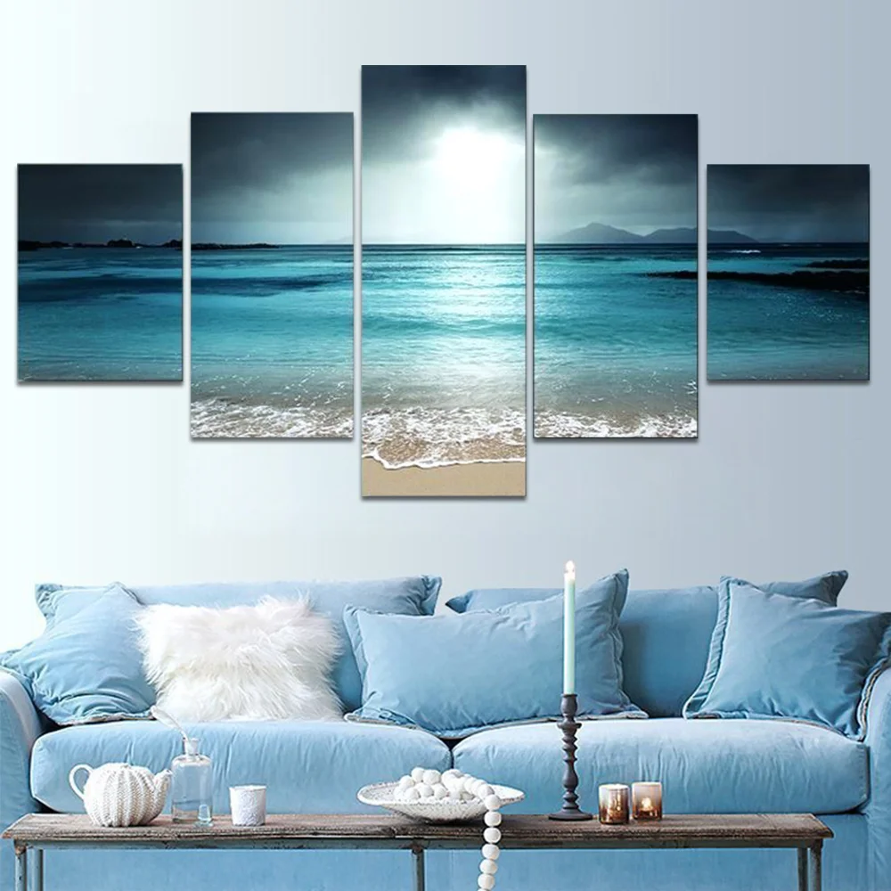 

No Framed Canvas 5Pcs Sunset Beach Landscape Cuadros Posters Print Wall Art Pictures Decoration Accessories Home Decor Paintings