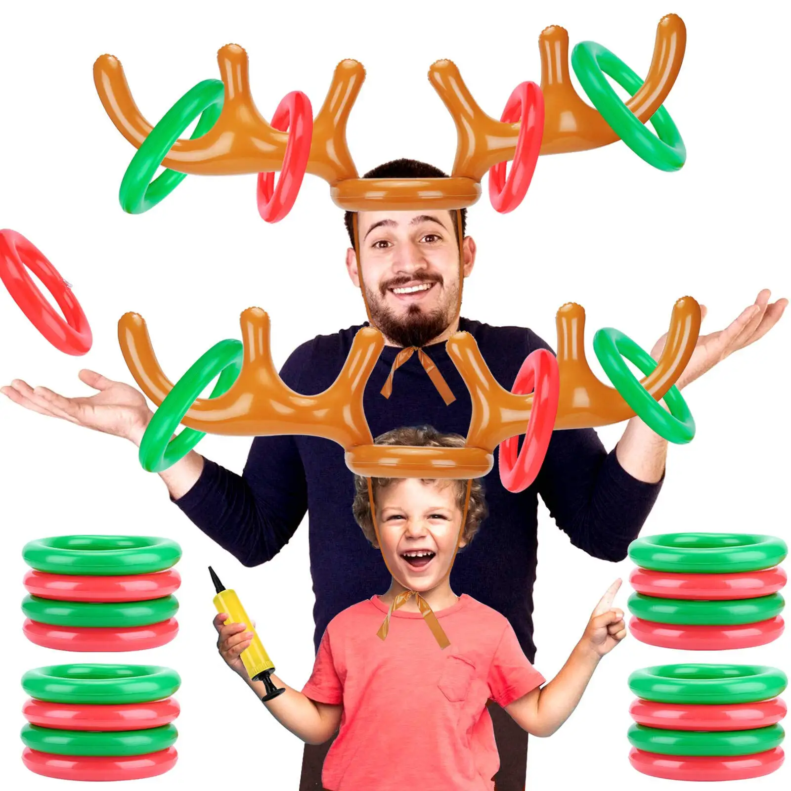 Inflatable Reindeer Antler Ring Toss Game for Christmas Holiday Party Supplies Family Xmas Target Antler Hat Game Supplies Toys