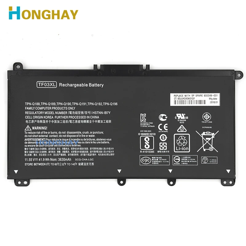 Аккумулятор для ноутбука Honghay TF03XL HP 14-bp080nd 14-bf 15-CC TPN-Q188 Q189 Q190 Q191 Q192 Q201 HSTNN-LB7X 920070-855 |