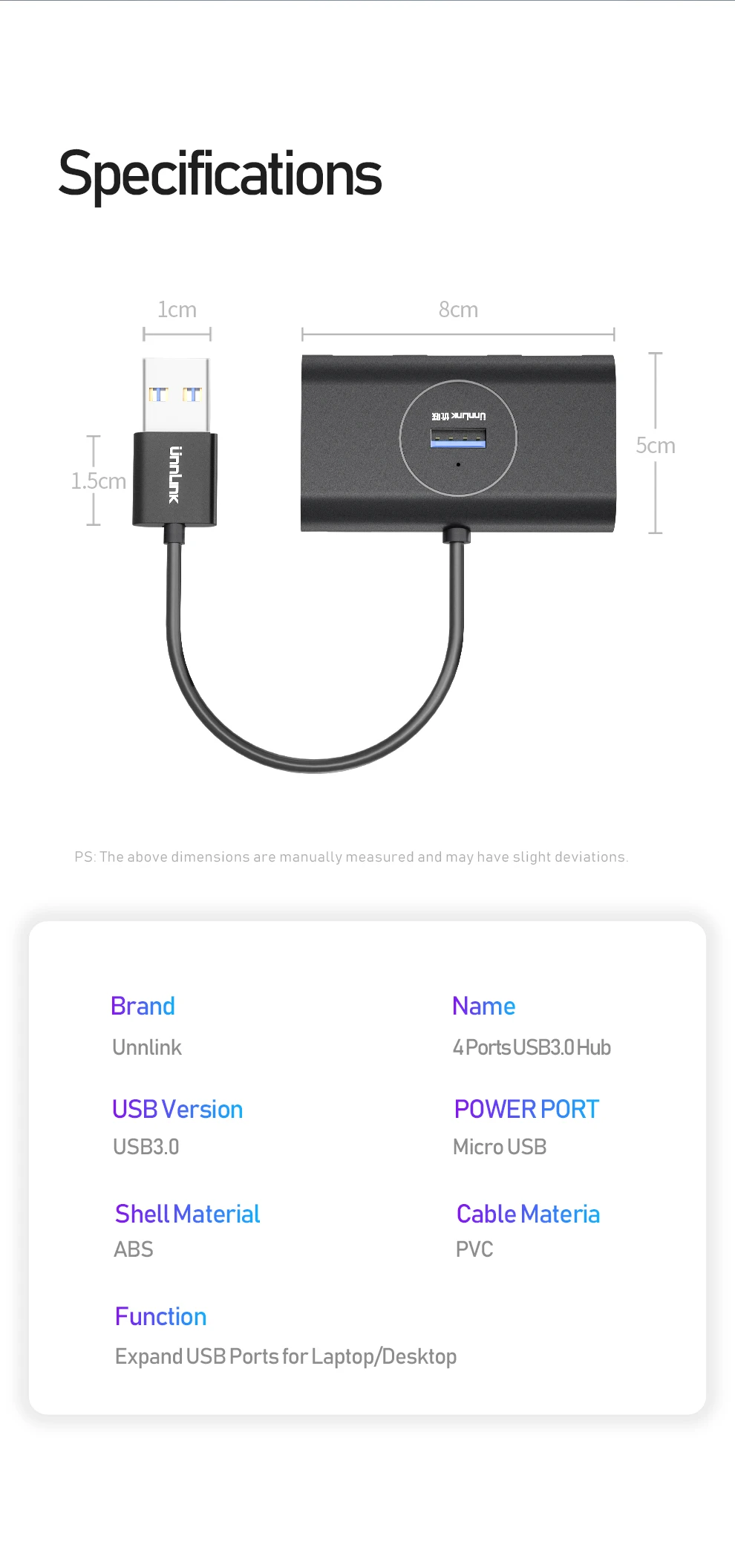 Unnlink 4 Порты и разъёмы usb-хаб USB 3,0 высокоскоростной разветвитель 5 Гбит/с USB удлинитель 0,25 м 0,5 м 1 м 1,5 м 2 м для Deskto ноутбук Тетрадь