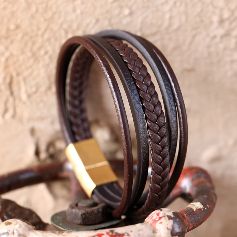 Mcllroy Модный черный коричневый браслет из натуральной кожи для мужчин