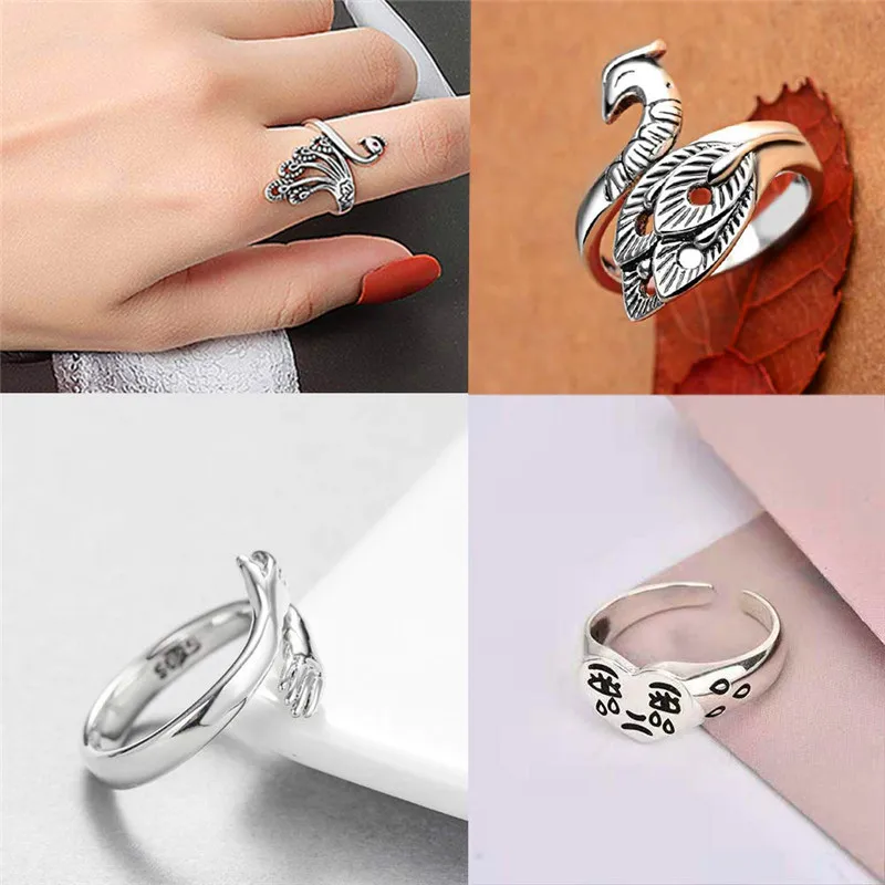 Винтажное кольца для мужчин и женщин с животными змея лягушка кошка павлин