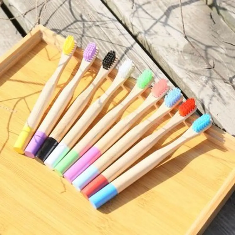 

New Bamboo Toothbrush Wooden Handle Brush Eco Friendly Tooth Brush Head Cover Oral Care Cleaning Tools Soft Fibre Rainbow Color