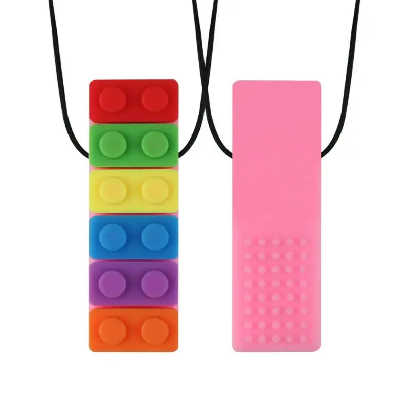 1PC Brick Chew Baby Silicone Teether Rainbow Autism Biter Sensory Chewy Toys Necklace Biting Topper Therapy Gift Wholesa | Мать и ребенок