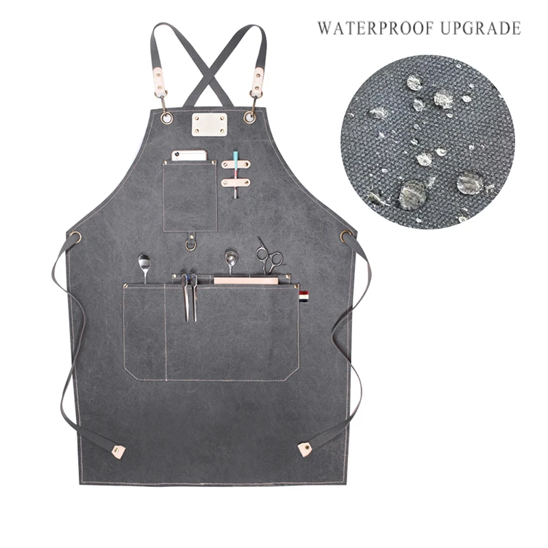

CANVAS RETRO APRON BARISTA FLORIST STYLIST BARBER CHEF OIL PROOF WATERPROOF MULTI POCKETS OVERALLS TOOL APRON FASHION UNIFORMS