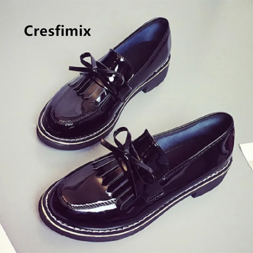 Женские туфли на платформе Cresfimix Милая Черная Обувь из искусственной кожи осень и