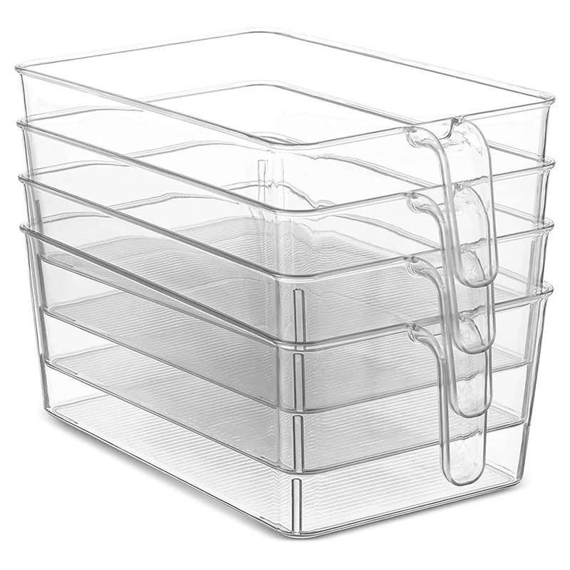 

Набор из 4 прозрачных контейнеров для холодильника, Бытовая пластиковая корзина для хранения продуктов с ручками для кухонных комнат