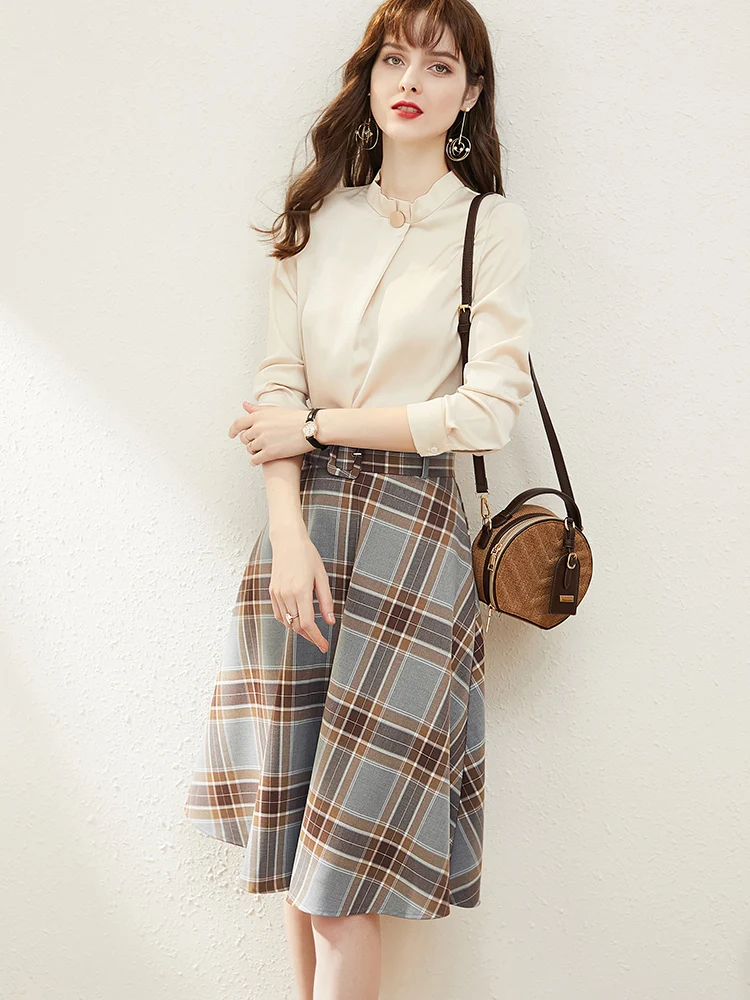 Рубашка юбка костюм из двух частей длинный 2020 Весна Новый Французский Ретро