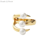 925 sterling silver triple pearl claw statement rings women wedding jewelry punk party designer club cocktail party japan