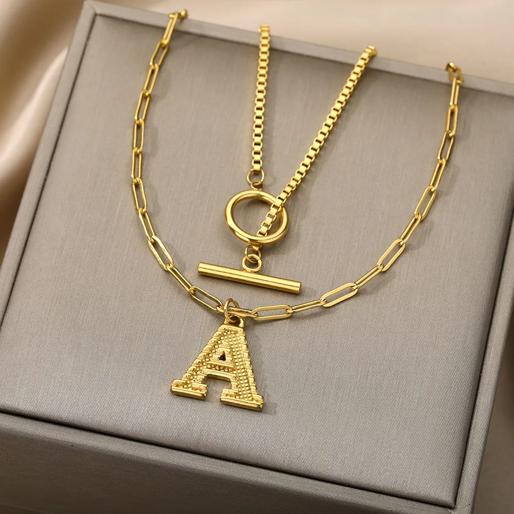 

Punk Style Hip Hop Thick Sweater Chain Letter Necklaces For Women A -Z Letter Pendant Necklace Chain Christmas Jewelry Gift