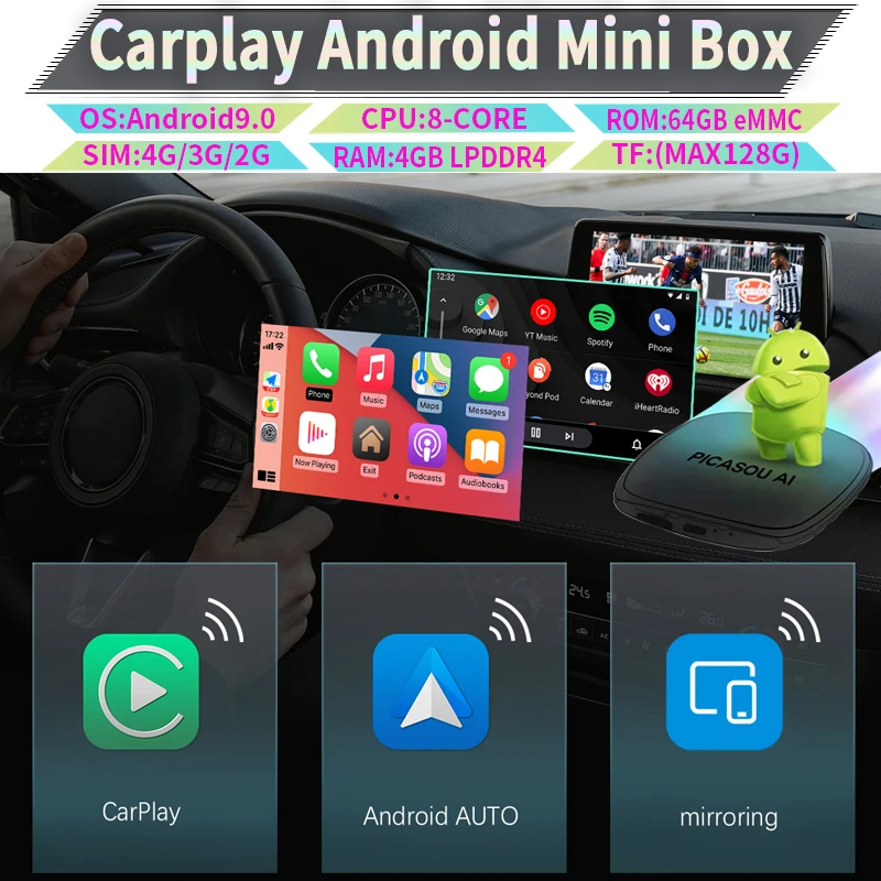 

Carplay Ai Box Mini Android AI Box Apple Carplay беспроводной Android авто для Ford NISSAN Volvo AUDI VW Kia Benz автомобильный мультимедийный бокс