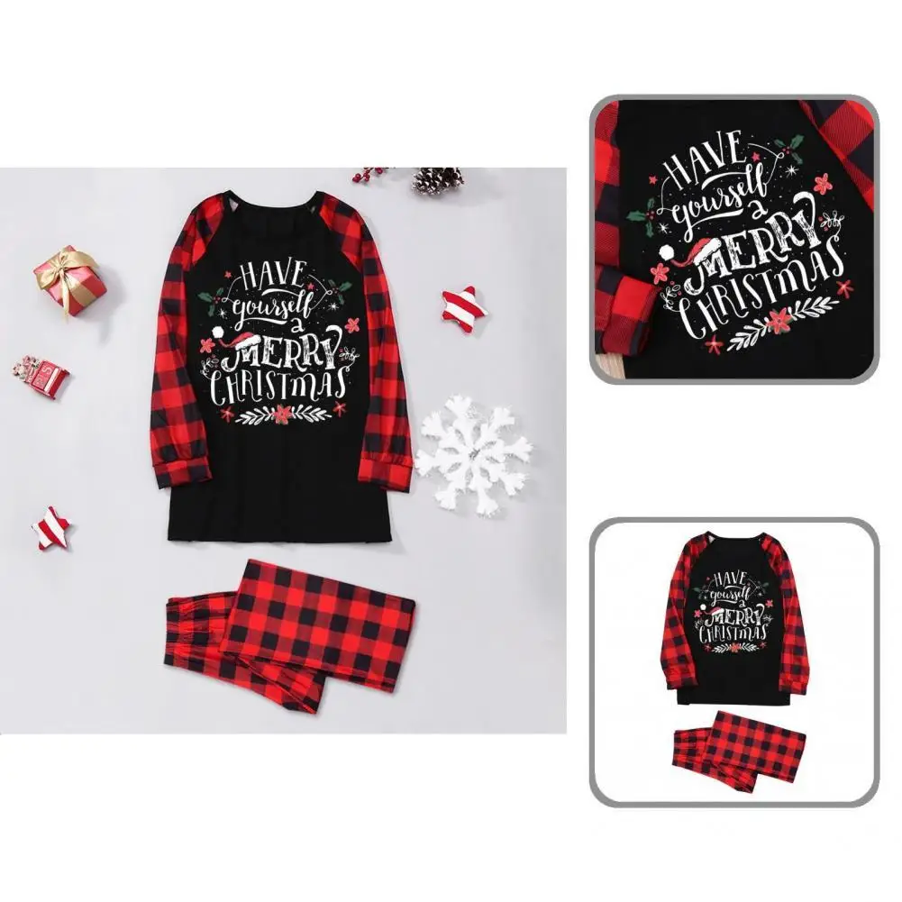 

Длинные штаны с эластичным поясом, комплект семейных рождественских пижам с круглым вырезом и буквенным принтом, детская одежда для праздн...