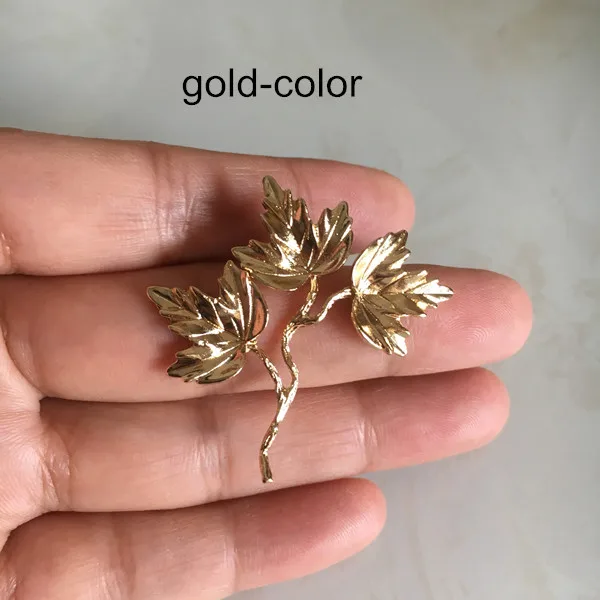 Gold-color 8 шт.-38*37 мм латунная Виноградная лоза с листом, латунная кастовая Виноградная ветка, золотистого цвета, серебристого цвета, DIY поставка головных уборов ювелирных изделий, материалы для украшения-без петли - Цвет: Gold-color