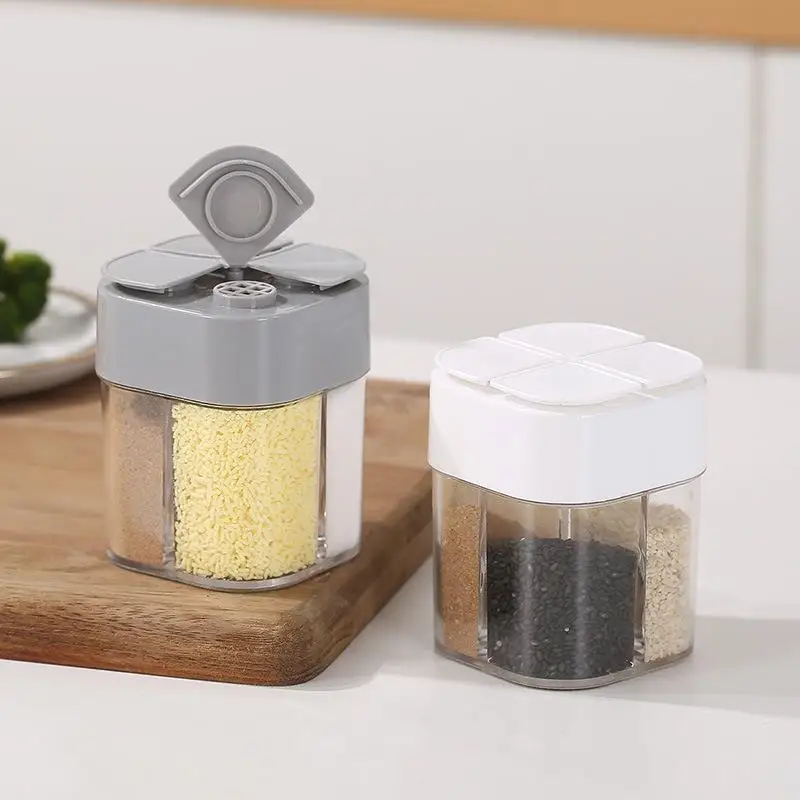 

Household 4 In 1 Salt And Pepper Shakers Spice Organizer Container Plastic Container Canister Kitchen Spice Jar Kitchen Supplies