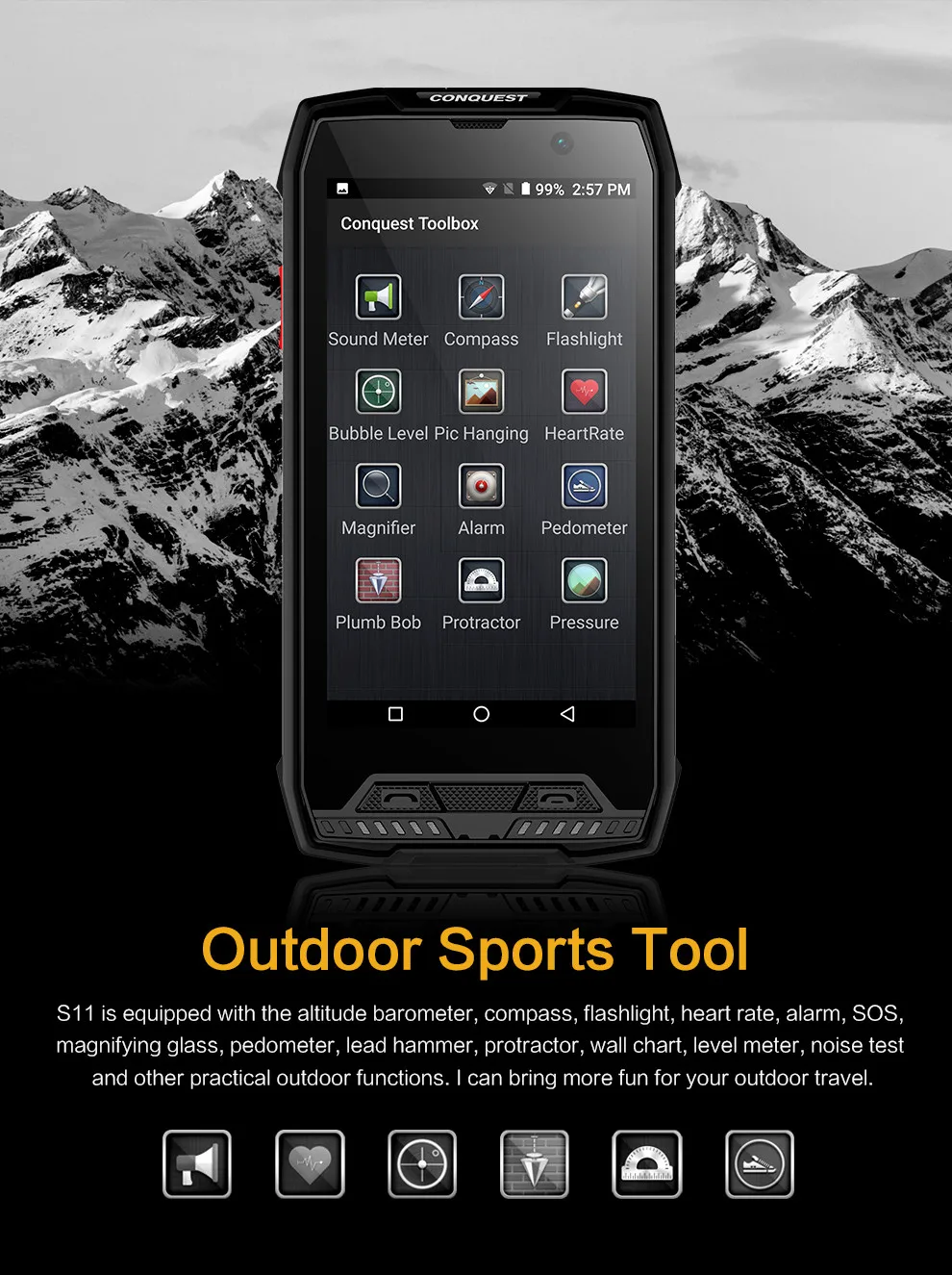 Conquest S11 IP68 прочный смартфон 16 МП 7000 мАч 6 ГБ 128 ГБ Восьмиядерный сканер отпечатков пальцев/распознавание лица NFC OTG Android мобильный телефон