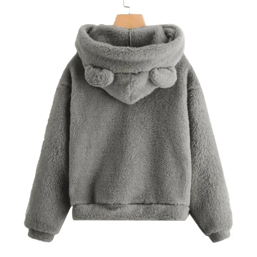 Autumn Winter Women Warm Hooded Coats Casual Hoodie Fleece Sweatshirt Long Sleeve Rabbit Ear Hood Sweatshirt Plush Warm Hoodie