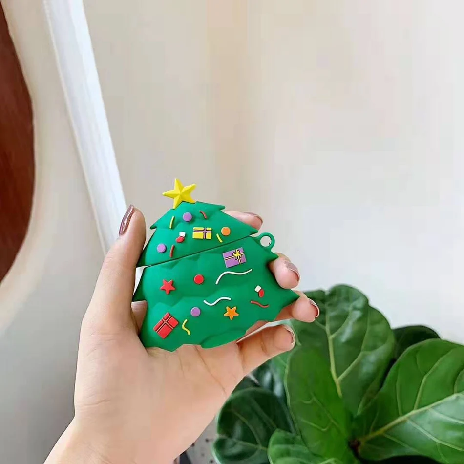 Christmas tree For AirPods Case Cute Cartoon Rabbit Pig Dog Earphone Cover For Airpods 2/i10/i11 Christmas Soft Protect Coque with Keychian - Цвет: Christmas tree