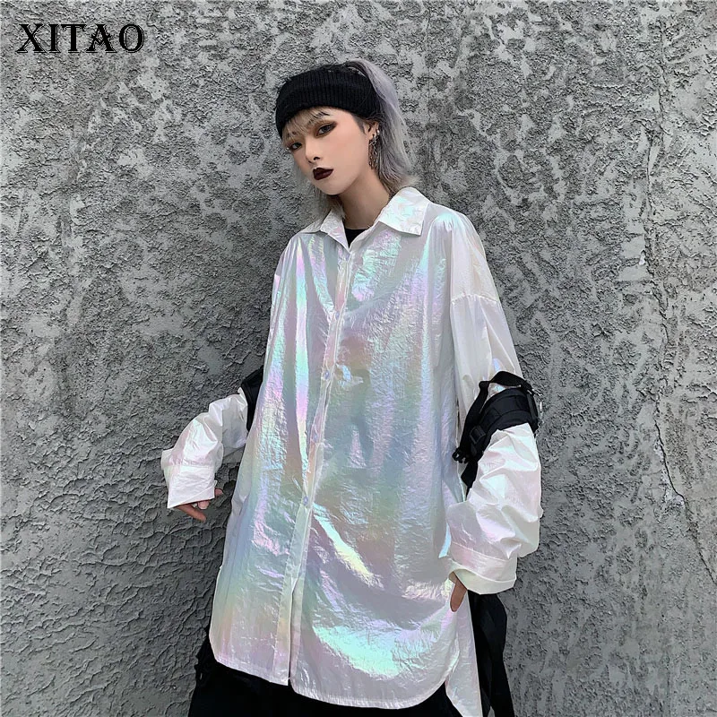XITAO корейский стиль Harajuku женские блузки трендовая рубашка с лазерным градиентом