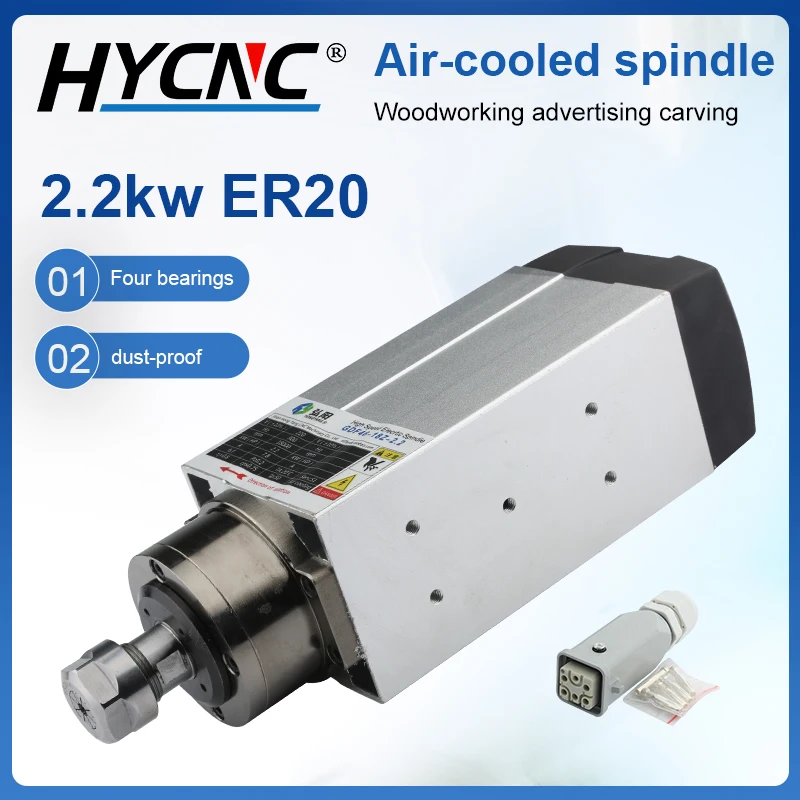 

Woodworking 2.2KW air-cooled spindle motor 380V 220V 18000rpm chuck ER20 300Hz 4 ceramic ball bearings CNC milling machine