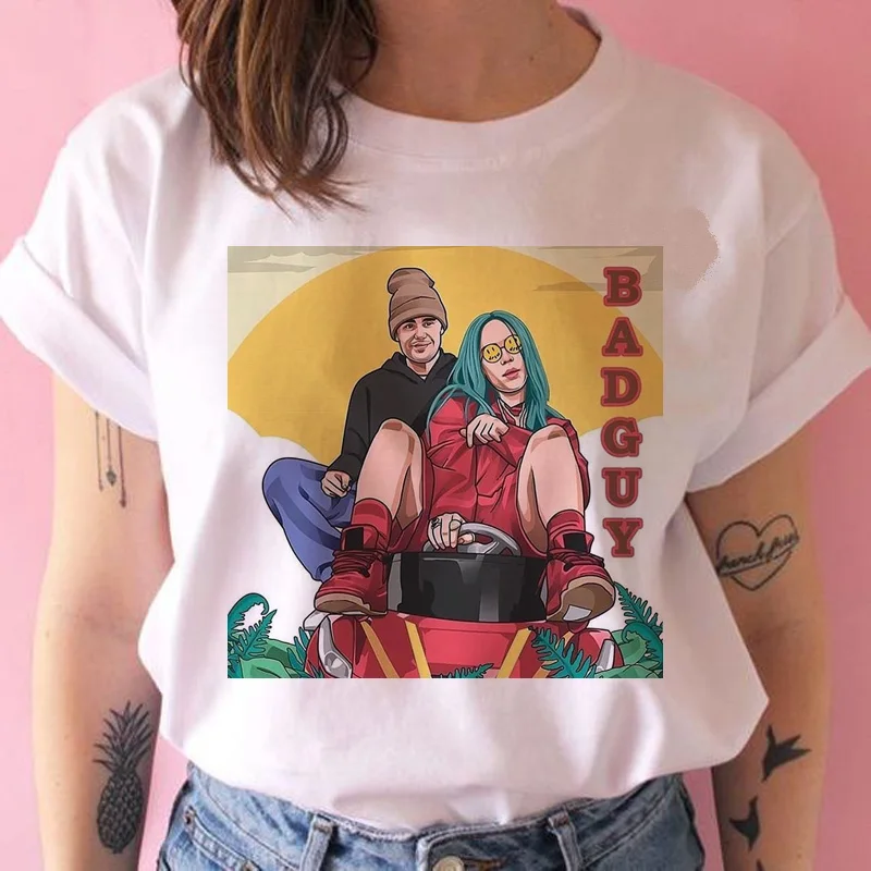 931 Billie eilish забавная футболка Женская harajuku Bad Guy футболка с изображением уличной kawaii 90s Хип Хоп Футболка короткий рукав Повседневная - Цвет: 931