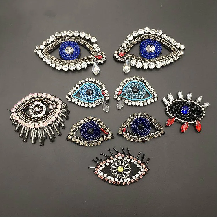 

beaded embroidery patch eyes cartoon patches for hats bag badges applique patches for clothing SC-2728